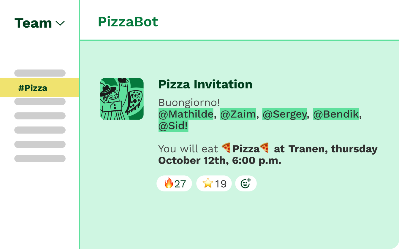 pizza invitation in slack