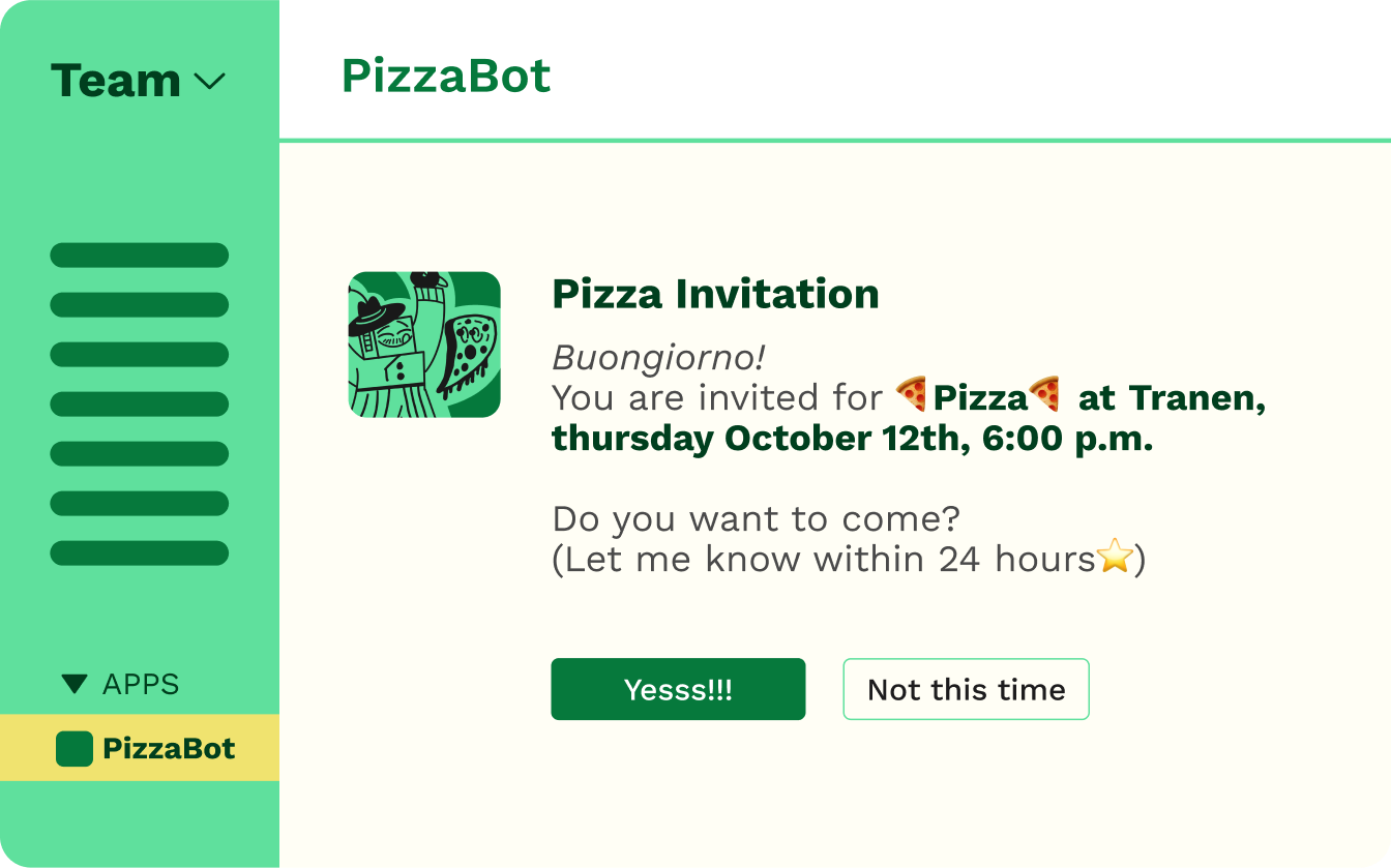 pizza invitation in slack